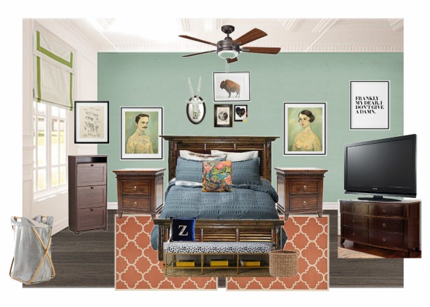 Teal and Coral Bedroom